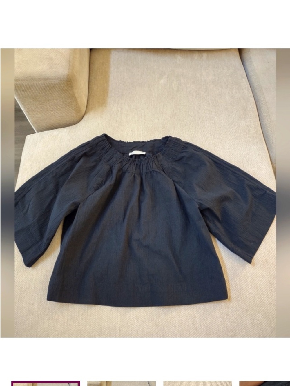 Everlane Navy Blue Peasant Top